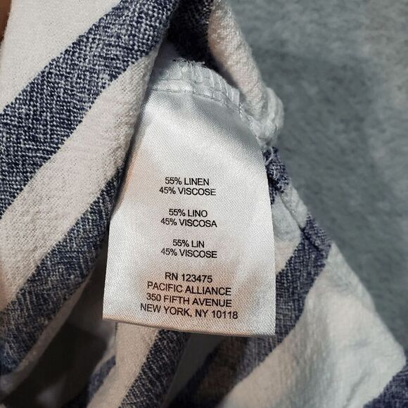 Ellen Tracy Top Womens Medium White Blue Striped Linen Blend Roll Tunic 1/4 Zip - Picture 8 of 9
